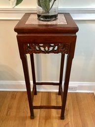 Tall Wood And Marble Top Plant Stand