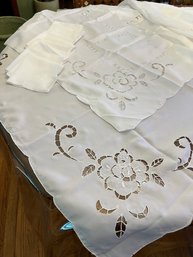 Cut Work And Embroidered Tablecloth With Napkins