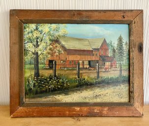 Vintage Donna Whiteside Sallee Oil On Board Titled Indiana Barn