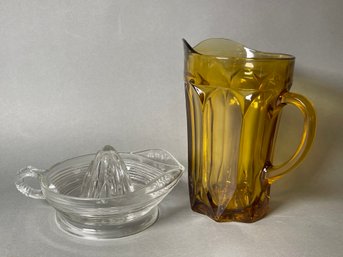 Vintage Amber Glass Pitcher & Juicer