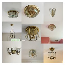 A Collection Of Brass Lighting And 2 Stained Glass Ceiling Fixtures