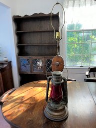 Vintage Wooden Table Lamp With Ditez Lantern Attachment