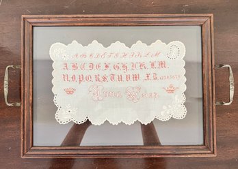Vintage Unique Hand Made Tray With Hand Stitched Alphabet