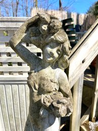 Lovely Maiden Vintage Cast Stone Statue