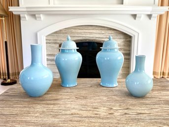 Group 4 Lillian August Large Decorative Jars In Robin Egg Blue