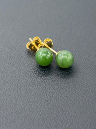 Radiant Jade & 14k Yellow Gold Stud Earrings