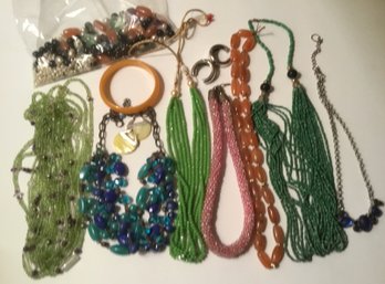 Beads, Baubles, Stones, Coral Stone, & Lot Of Necklaces, Jewelry.