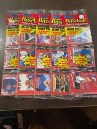 Lot Of 5 1990 Donruss Baseball Card Rack Packs   48 Cards In Each Pack