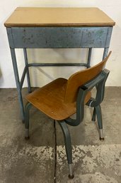 Metal School Desk With Chair