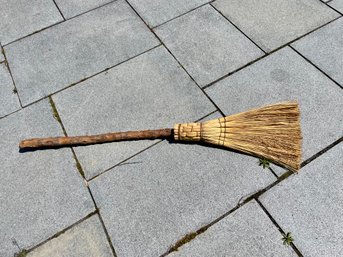 Artisan Made Straw Broom With Rustic Tree Branch Handle