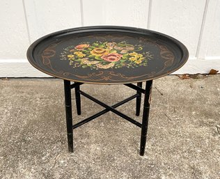 Vintage Hand Painted Metal Tray Top Table