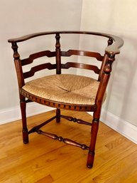 Lovely Rounded Back Wooden Arm Chair With Rush Seat, Possibly Maitland-Smith