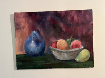 Original Signed Wall Art Oil On Canvas Bowl Of Fruit