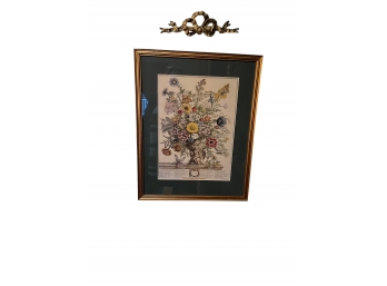 Pair Of Framed Botanical Prints With Brass Accents