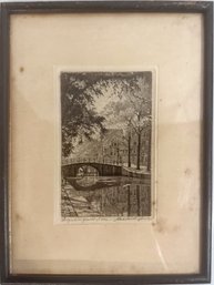 Vintage Signed Etching By Maarten Langbroek: Amsterdam Reguliersgracht Canal