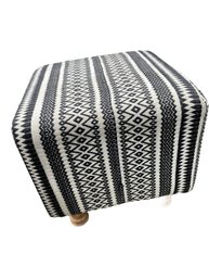 Arc Black And White Fabric Cube With Wood Legs Ottoman