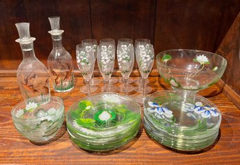 Lot Of Hand Painted Glassware Signed Antoinette