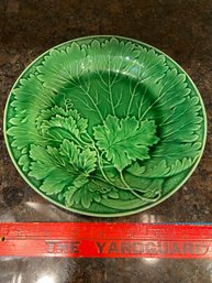 Antique Majolica Green Glaze Leaf Plate 8.5' No Chips Or Cracks