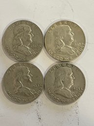 4 - Franklin Silver Half Dollars   1-1962-d & 3- 1963-d