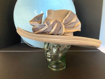 Eric Javits Signed 1998 Grey & Blue Lavender Straw Hat