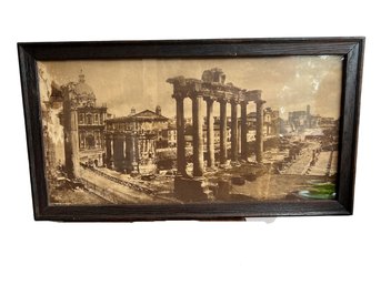 Antique Manz Engraving Co. Print Roman Ruins In Original Frame