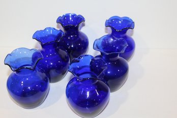 6 Vintage Blue Glass Hand-blown Vases - Group 1