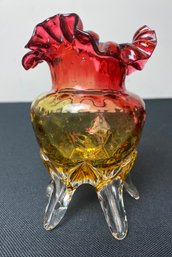 Amberina Glass Footed Vase