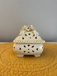 Vintage Rose Topped Trinket Box, Teardrop And Heart Cutouts