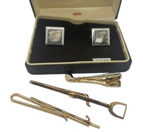 Vintage Lot Of Cufflinks And Tie Clasps