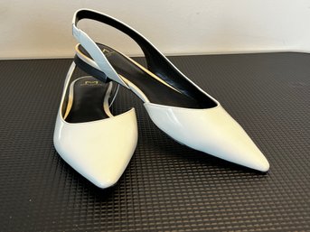 Marc Fisher White Patent Slingback Flats, Size 7, With Box