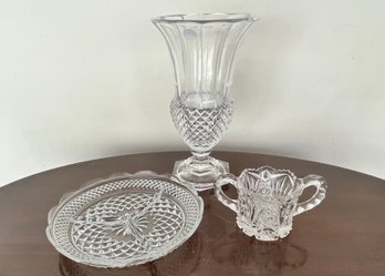 Three Cut Glass Pieces- Val St Lambert Crystal Vase