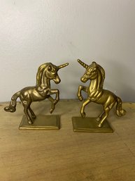 Pair Of Solid Brass Small  Unicorn Bookends
