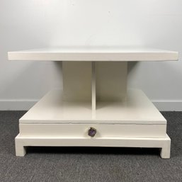 White Custom Table With Amethyst Handled Drawer