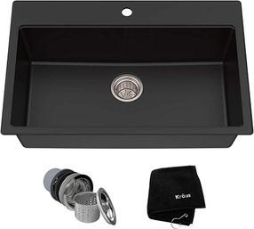 Granite Dual - Mount 30.75in * 20.13in Black Onyx Single Bowl 1-Hole Granite Kitchen Sink Model# Kgd-412b