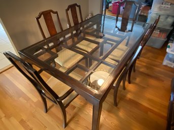 Asian Inspired Glass Top Dining Table And 6 Chairs By Thomasville