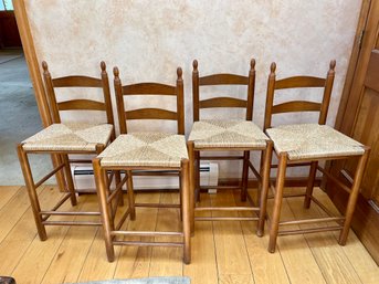 Four Counter Height Stools With Rush Woven Seats