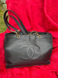 Authentic Chanel Black Leather Tote/handbag