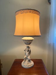 Cherub Base Table Lamp With A Lace Top Lamp Shade