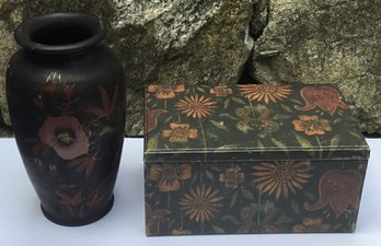 Flowered Hand Painted Vase, Japan & Keepsake Box.