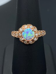 Vibrant Opal & Multi Diamond 10k Rose Gold Ring