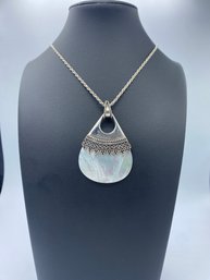 Sterling Silver Bali Style Mother Of Pearl Teardrop Pendant & Necklace