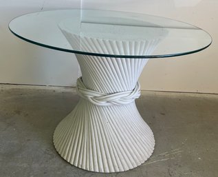 Round Glass Top Table With Carved Designer Base