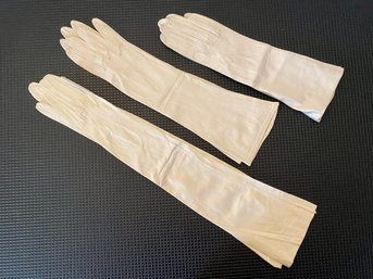 Three Fashionable Pairs Of White Soft Leather Gloves - Size 6.5