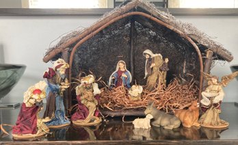 Snowcapped Manger With Holy Family Nativity