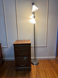 Vintage Wood Filing Cabinet & Floor Lamp