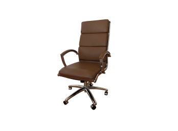 Attractive Brown Swivel Leather Office/ Desk  Chair- Five Star Base With Casters