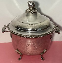 Vintage Silver Plated Etched 2 Handle Portugal Ice Bucket, Strawberry Finial.