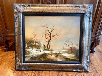 Beautiful Winter Landscape Oil Painting In A Victorian Style Frame, Paid $500