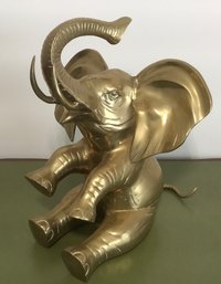 Large Brass Sitting, Trunk Up Elephant.
