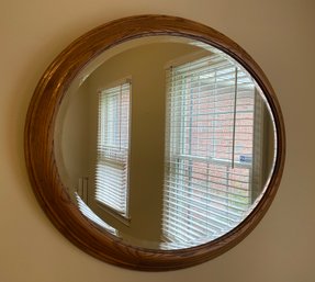 Oval Wooden Wall Mirror With Beveled Glass